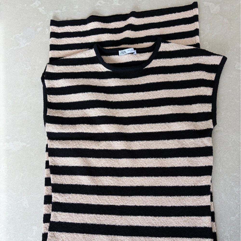 Striped Black and Tan Sweater Dress